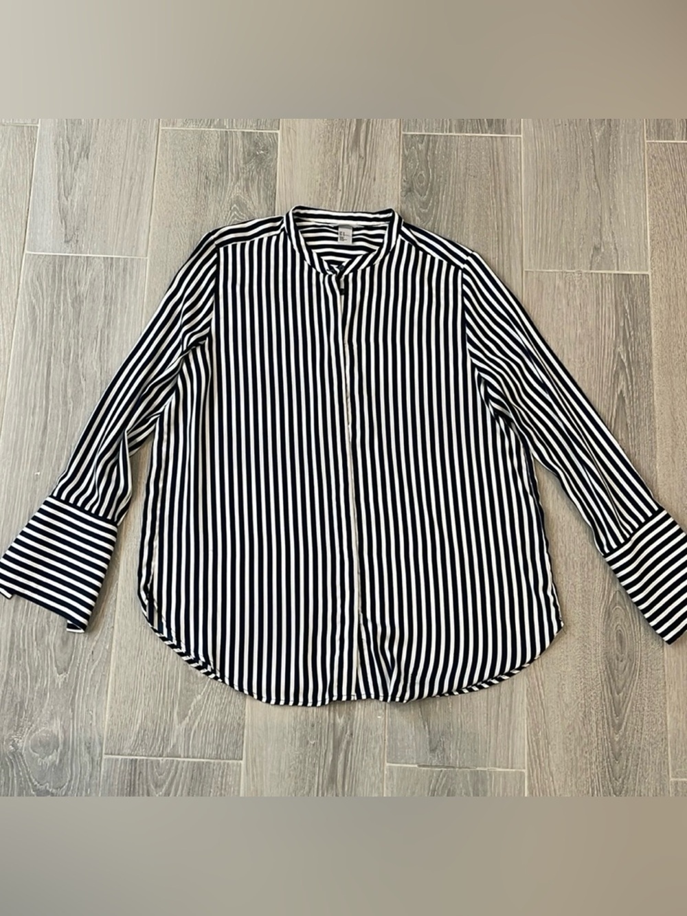 H&M Navy Blue and White Striped Long Sleeve
Blouse Size 14